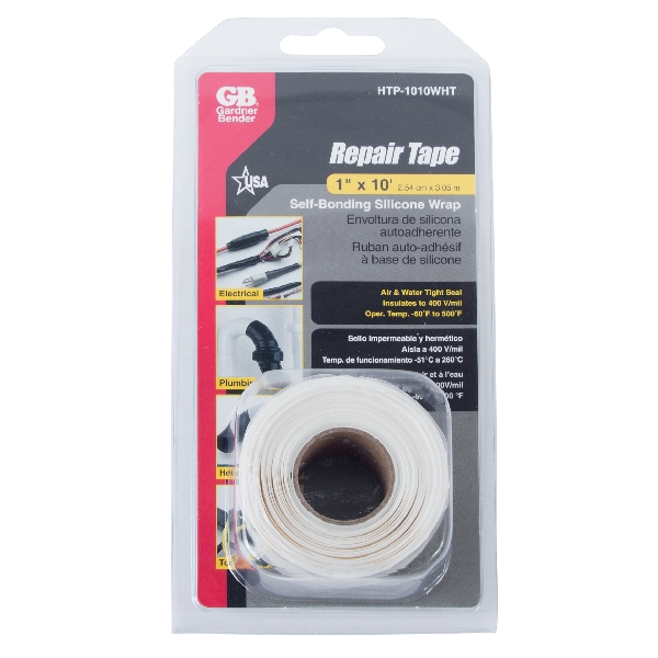 Gardner Bender HTP-1010WHT Repair Tape, 10 ft L, 1 in W, Silicone Backing, White - 5