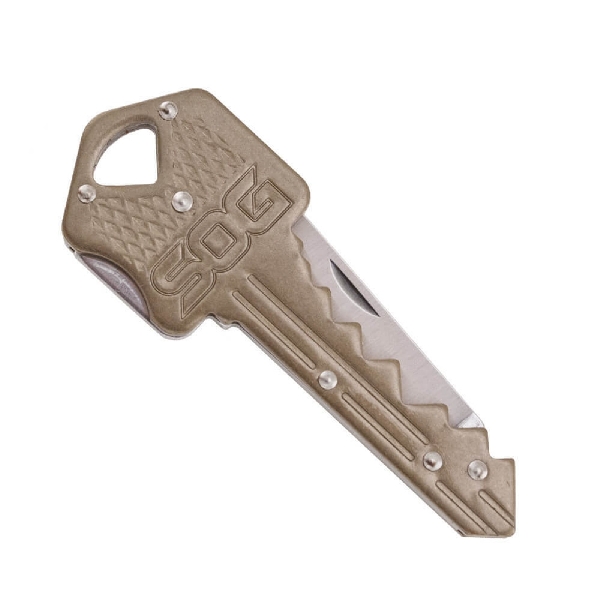 SOG KEY102-CP Key Knife, 1-1/2 in L Blade, 0.05 in W Blade, Steel Blade, Brass Handle - 2