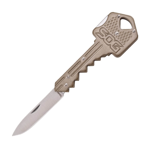 SOG KEY102-CP Key Knife, 1-1/2 in L Blade, 0.05 in W Blade, Steel Blade, Brass Handle - 3