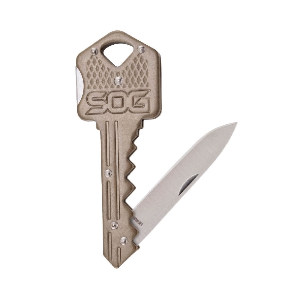 SOG KEY102-CP Key Knife, 1-1/2 in L Blade, 0.05 in W Blade, Steel Blade, Brass Handle - 5