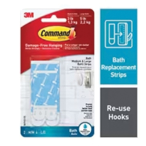 Command 17605B-ES Large Bath Strip, 3/4 in W, 3-5/8 in L, 1/16 in Thick, Plastic Backing, Blue, 5 lb - 1