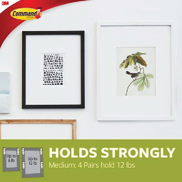 Command 17204-12ES Medium Picture Hanging Strip, 3/4 in W, 2-3/4 in L, Foam Backing, White, 3 lb - 4