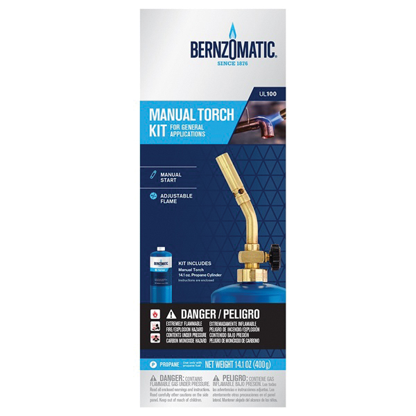 BernzOmatic UL100 Torch Kit, Includes: 14.1 oz Propane Cylinder, UL2317 Torch, Brass - 4