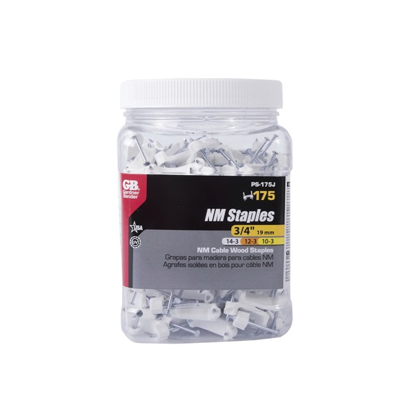 Gardner Bender PS-175J Cable Staple, 3/4 in L Leg, 0.39 in W Crown, Polyethylene, White - 2
