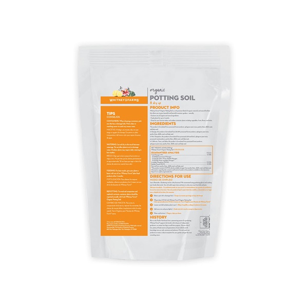 Whitney Farms 10101-71601 Organic Potting Soil, Solid, 8 qt Bag - 2