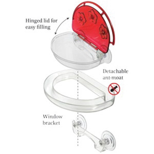 Aspects Jewel Box 407 Window Bird Feeder, 8 oz, Nectar, 3-Port/Perch, Polycarbonate, Bright Red, 2-1/2 in H - 2