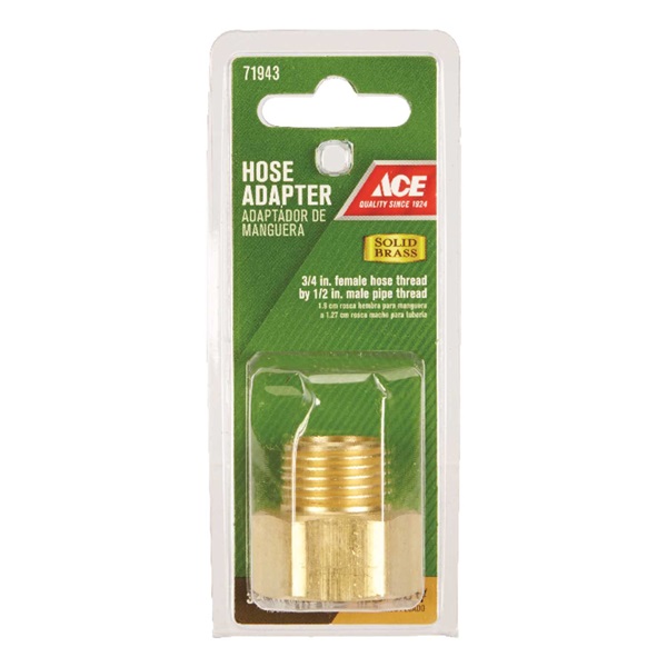 ACE GT3066 A Hose Adapter, 3/4 in, FHT, 1/2 in, MPT, Brass - 2