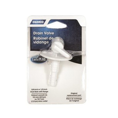 Camco USA 22223 Drain Valve with Lanyard, Plastic, White, For: 1/2 or 3/4 in Vinyl Tubing - 2