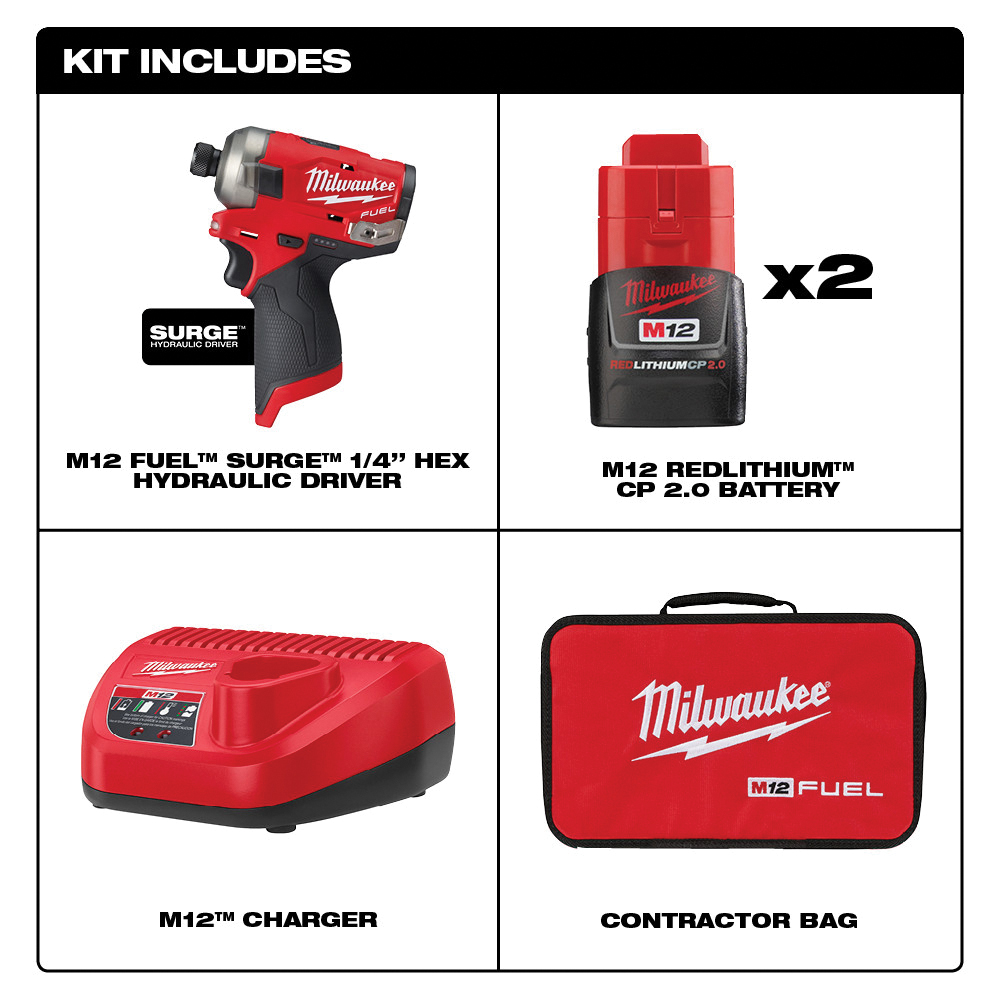 Milwaukee 2551-22 Hydraulic Driver Battery Kit, Battery Included, 12 V, 1/4 in Drive, Hex Drive, 3000 rpm Speed - 2
