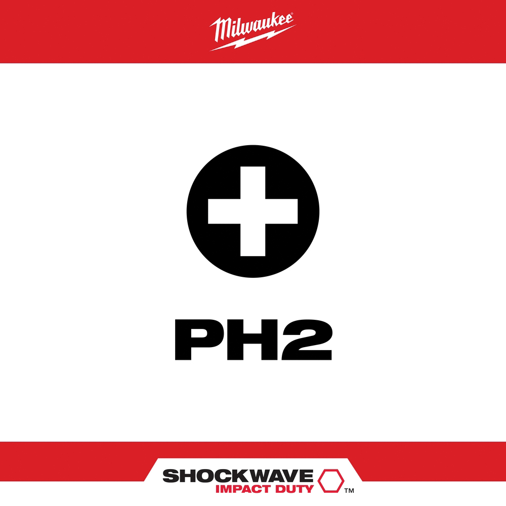 Milwaukee SHOCKWAVE 48-32-2390 Adapter, PH2 Drive, Phillips Drive, 1/4 in Shank, Hex Shank, Alloy/Rubber - 3