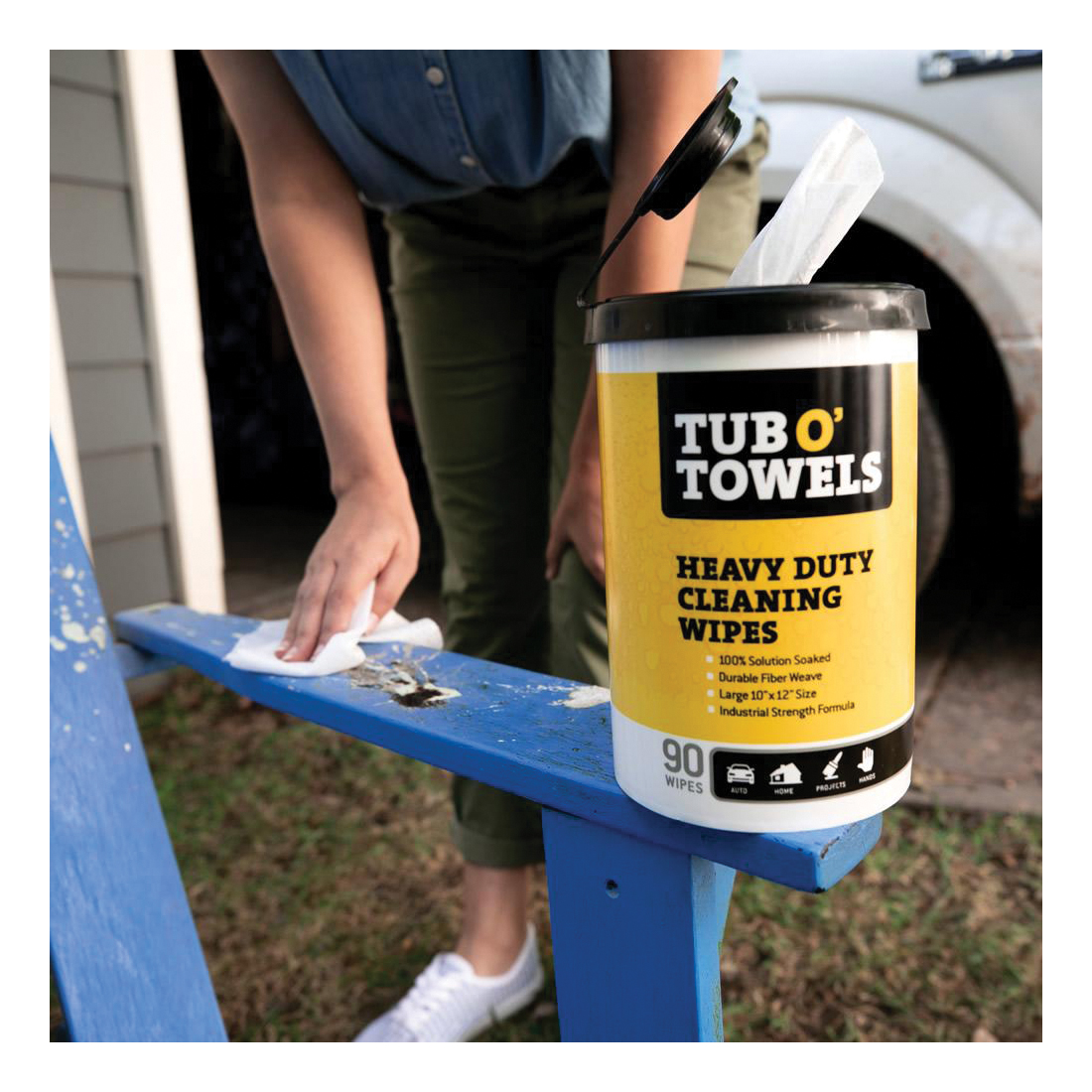 Tub O'Towels TW90 Heavy-Duty Cleaning Wipes, 12 in L, 10 in W, Light Citrus - 2