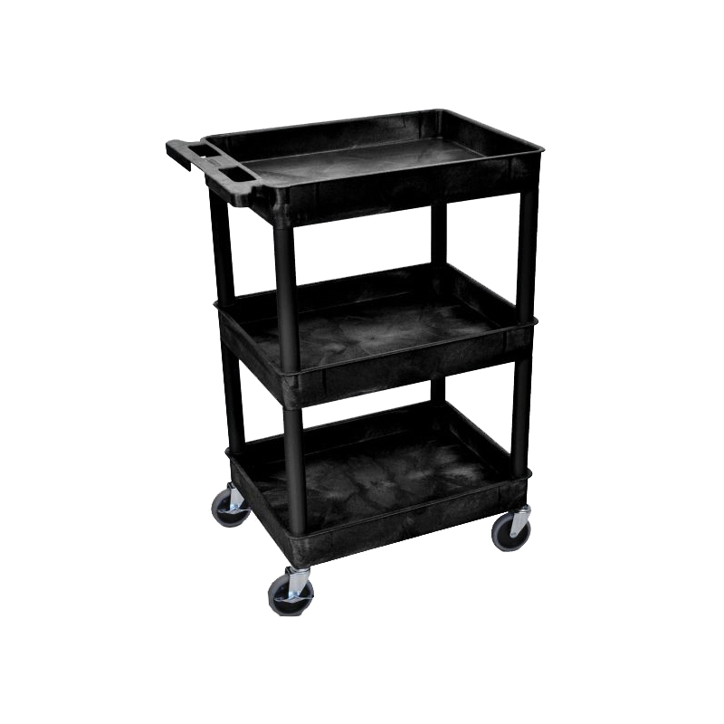 Luxor STC111-B Tub Cart, 24 in OAW, 39-1/4 in OAH, 18 in OAL, 3-Shelf, HDPE Shelf, Black Shelf