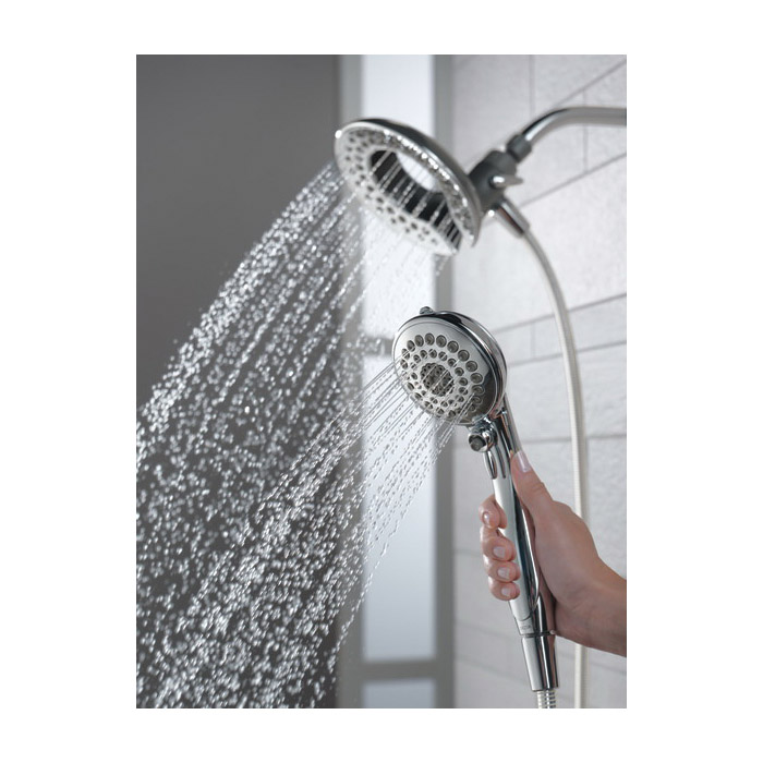 Delta In2ition Series 75583C 2-in-1 Shower, Round, 1/2 in Connection, IPS, 1.75 gpm, 5-Spray Function, Plastic, Chrome - 2