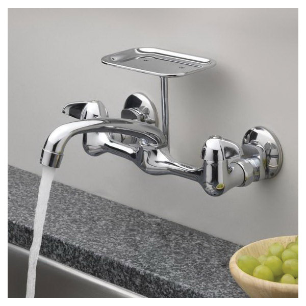 Homewerks 3190-41-CH-BC-Z Two-Handle Kitchen Faucet, 1.8 gpm, 2-Faucet Hole, Brass, Chrome Plated, Wall, Knob Handle - 2
