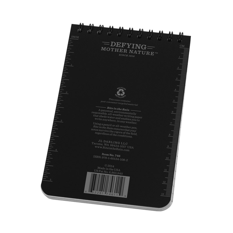 Rite in the Rain Midnight 746 Pocket Notebook, Universal Sheet, 4 x 6 in Sheet, 50-Sheet, Gray Sheet - 4