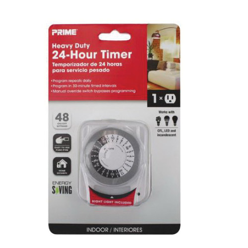 Prime TNINL2412 Lightning Timer with Nightlight, 15 A, 125 V, 1875 W, 1 -Outlet, 30 min Time Setting, 24 hr Cycle - 2