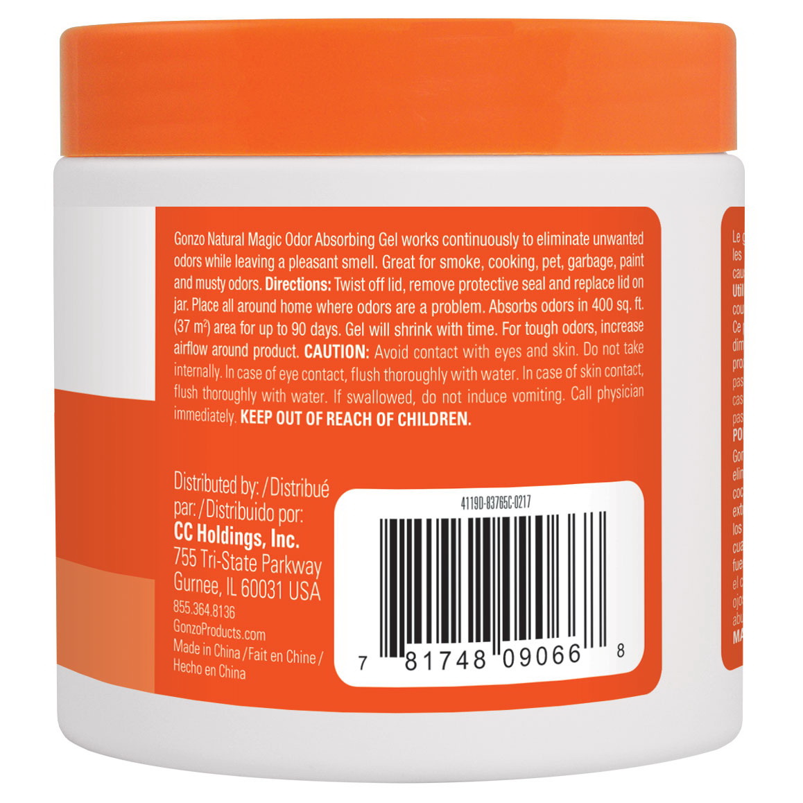 Gonzo 4119D Odor Absorbing Gel, 14 oz Jar, Scentillating Citrus, White, 400 sq-ft Coverage Area - 2