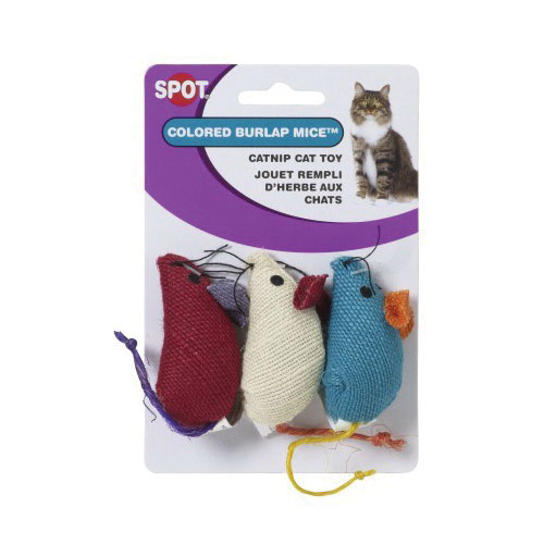Spot 2090 Cat Toy, Colored Mice, Burlap, Assorted - 2
