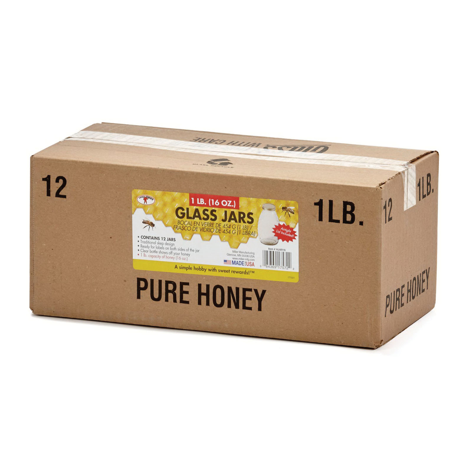 Little Giant HJAR16 Honey Jar, Specifications: Traditional Skep Design, 16 oz Capacity, Glass, Clear, 12/PK - 2