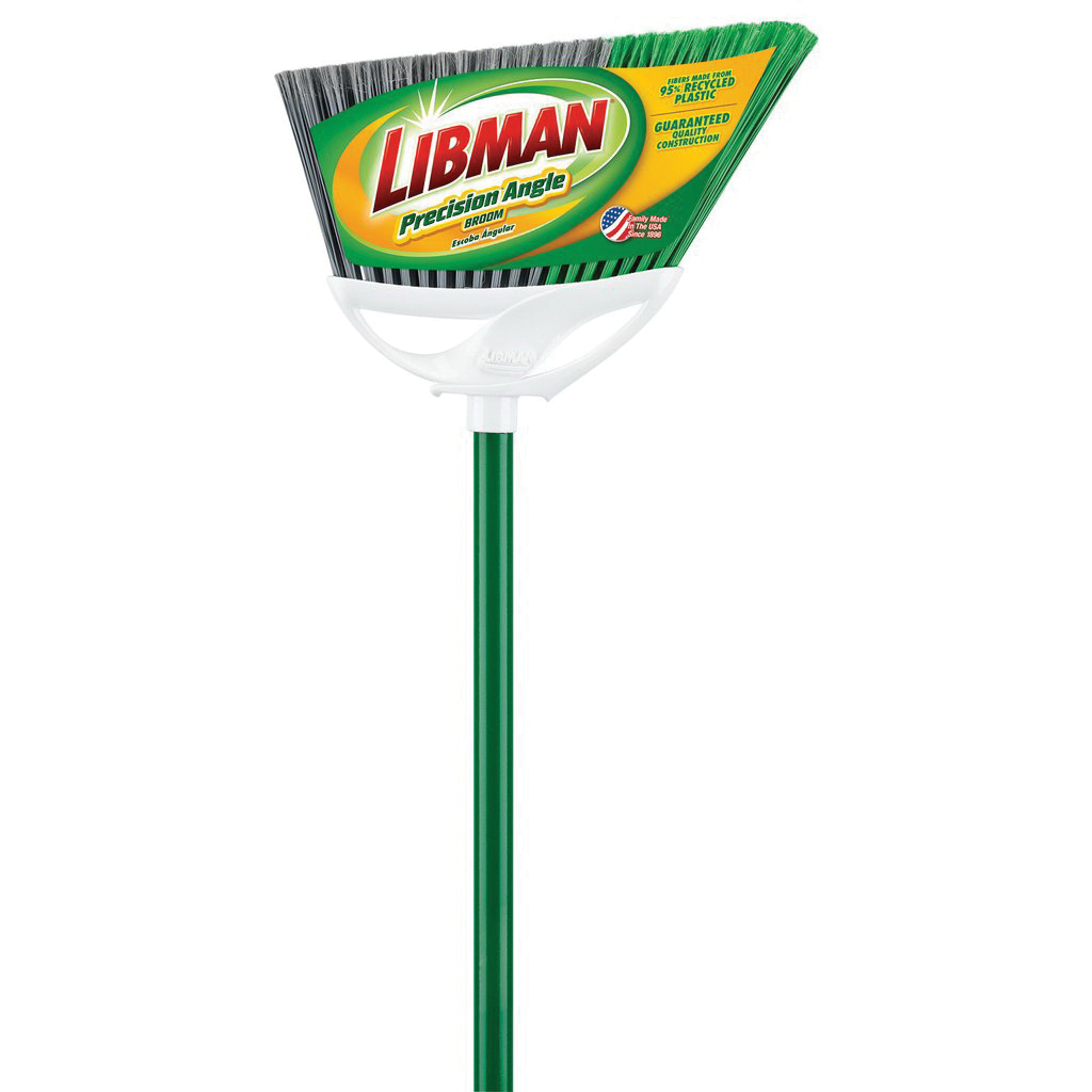Libman Precision Angle Series 201 Broom, 11 in Sweep Face, 5 in L Trim, Pet Bristle, 53 in L, Steel - 2