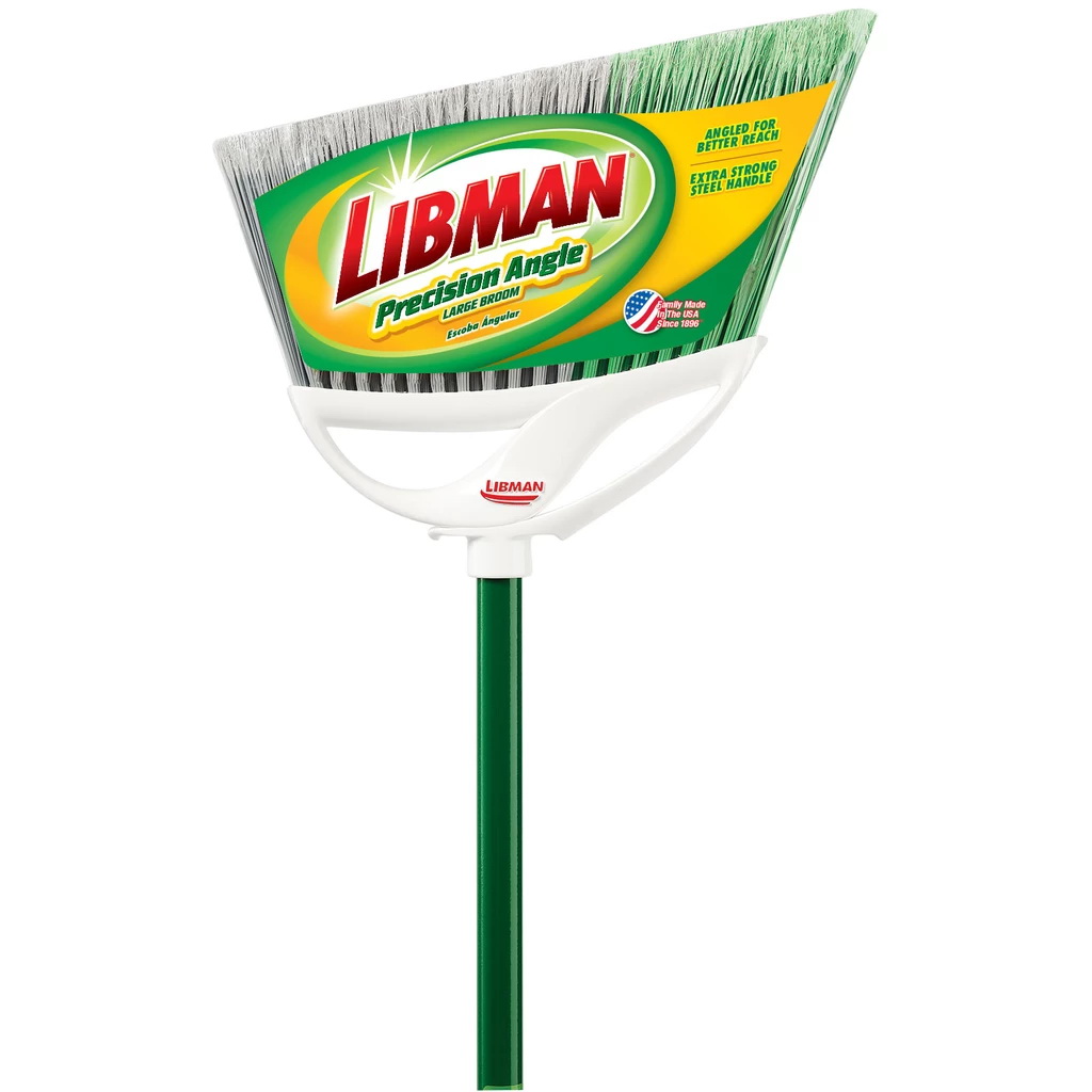 Libman PRECISION ANGLE Series 205 Broom, 13 in Sweep Face, 6 in L Trim, PET Bristle, 53 in L, Steel - 2
