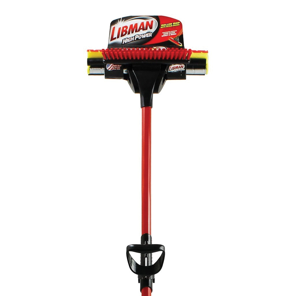 Libman 955 Roller Mop with Scrub Brush, 12 in W Frame, 52 in OAL, Sponge Mop Head, Quick Change, Steel Handle - 2