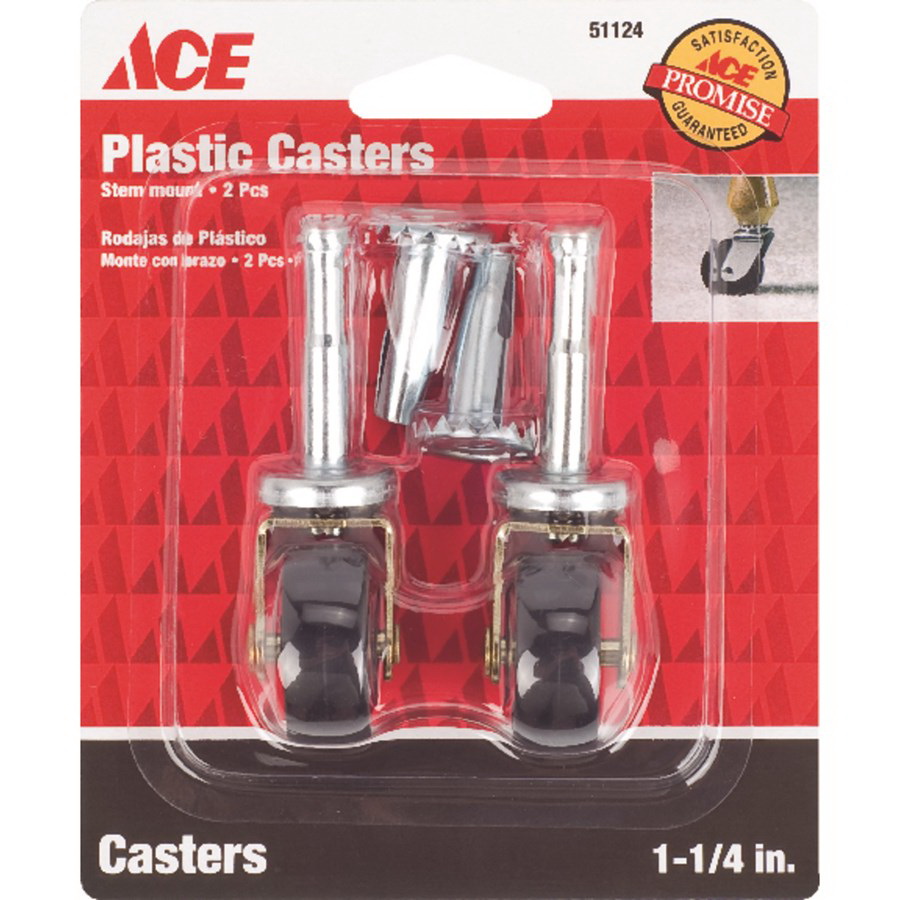 ACE 9557/ACE Swivel Caster Wheel, 1-1/4 in Dia Wheel, Plastic Wheel, Black/Silver, 40 lb - 2