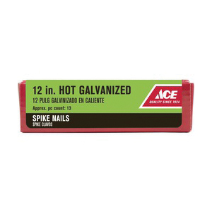 ACE 5188677 Spike Nail, 12 in L, Steel, Hot-Dipped Galvanized, Diamond Head, Round, Smooth Shank, Brown, 5 lb - 2