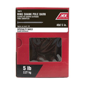 ACE 78872 Framing Nail, 40D, 5 in L, Steel, Phosphate-Coated, Flat Head, Annular Ring Shank, Silver, 5 lb - 2