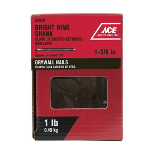 ACE 52929 Drywall Nail, Steel, Bright, Flat Head, Annular Ring Shank, Silver, 1 lb - 2