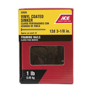 ACE 52926 Framing Nail, 12D, 3-1/8 in L, Steel, Vinyl-Coated, Checkered Head, Smooth Shank, Yellow, 1 lb - 2
