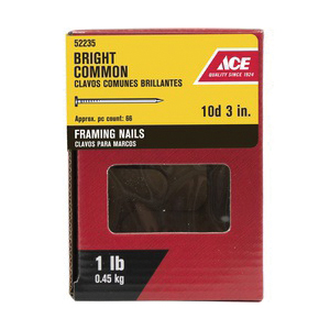 ACE 52235 Framing Nail, 10D, 3 in L, Steel, Bright, Round Head, Smooth Shank, Silver - 2