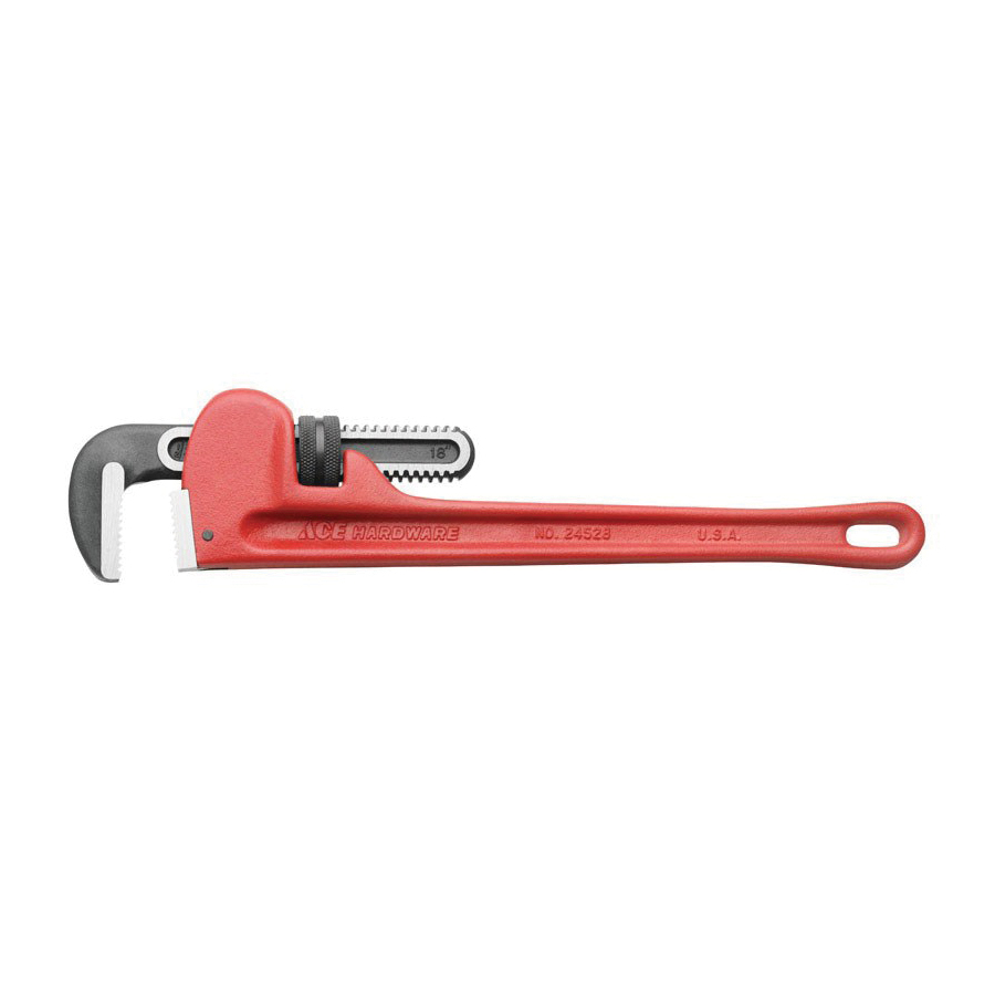 ACE 43587 Pipe Wrench, 2-1/2 in Jaw, 18 in L, Floating Hook Jaw, Cast Iron, I-Beam Handle - 2