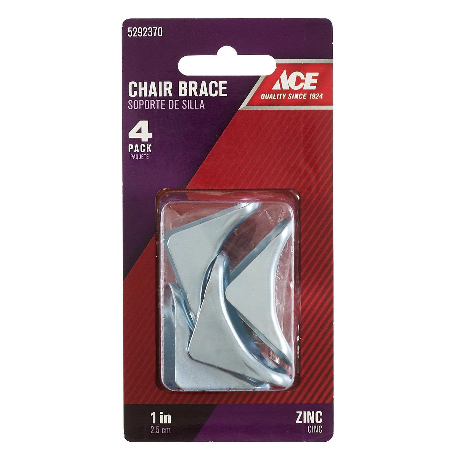 ACE 01-3412-105 Inside Chair Brace, 1 in L, 2-3/4 in W, 1 in H, Zinc - 3