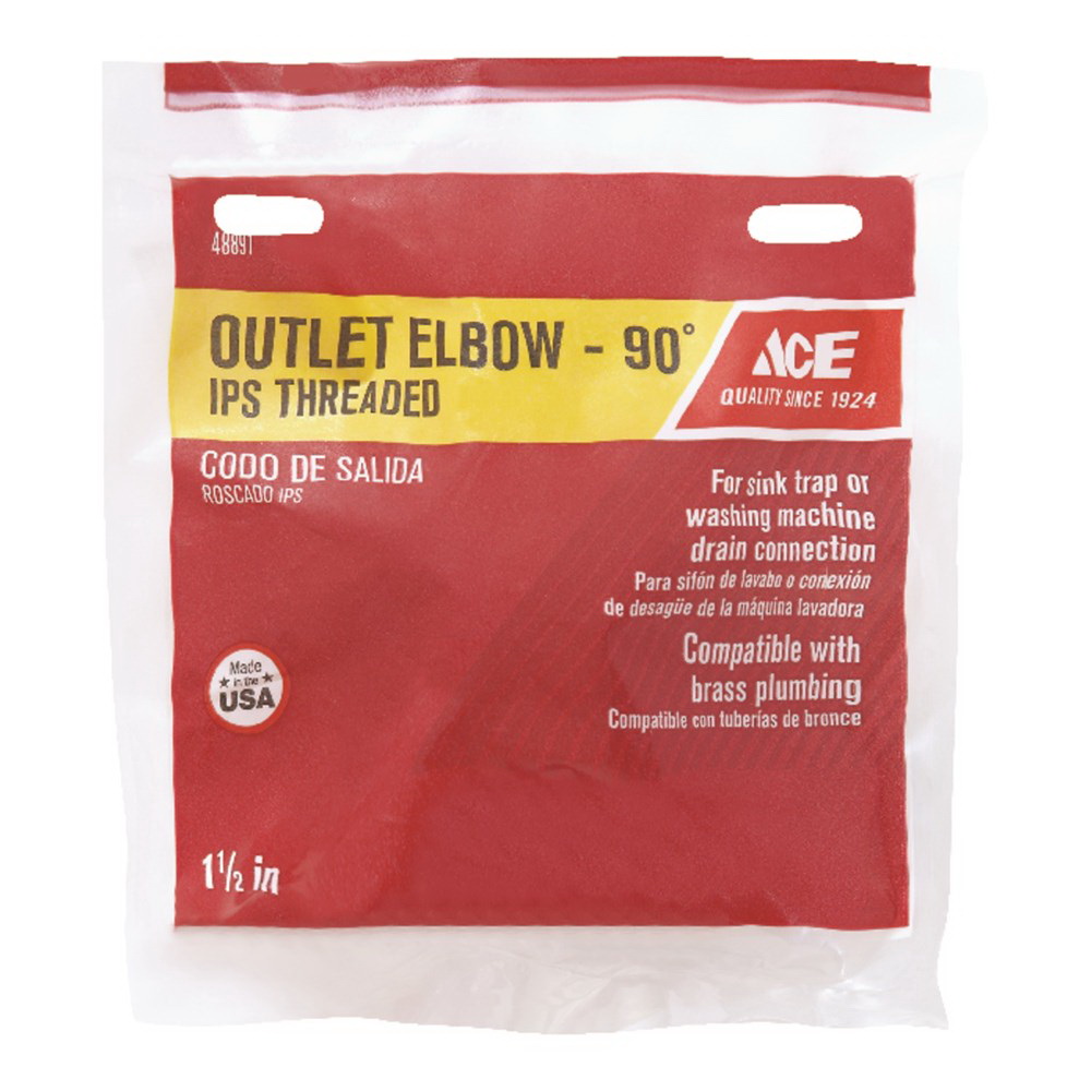 ACE AH26610-N Outlet Pipe Elbow, 1-1/2 in, Direct-Connect, 90 deg Angle, Plastic, White - 2