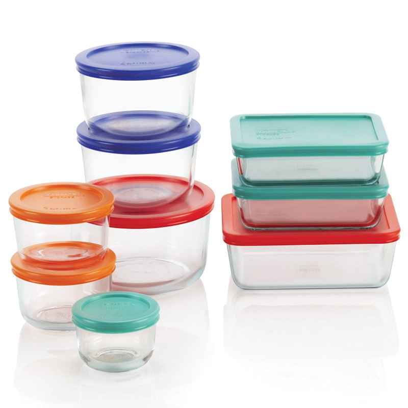 Pyrex 1110608 Storage Set, Rectangle, Round, Glass/Plastic - 1