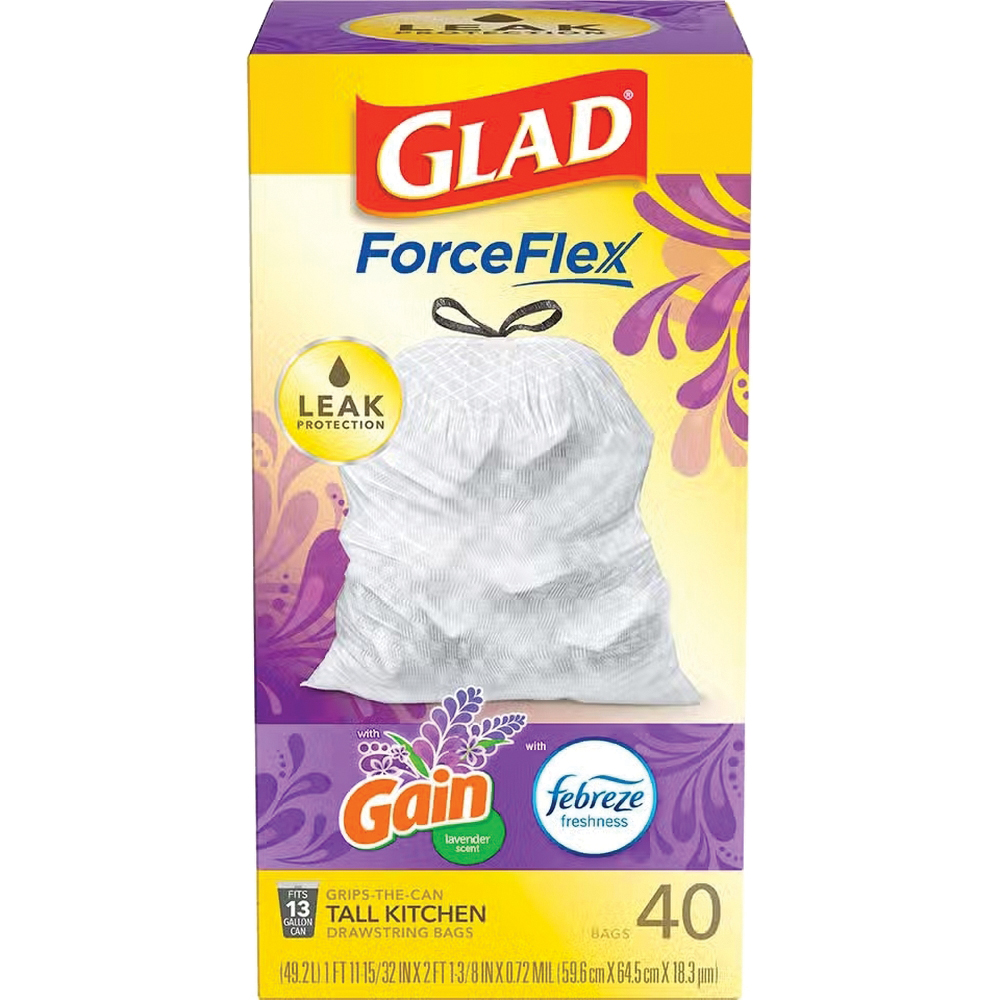 Glad 78459 Trash Bag, 13 gal, Plastic, White - 1