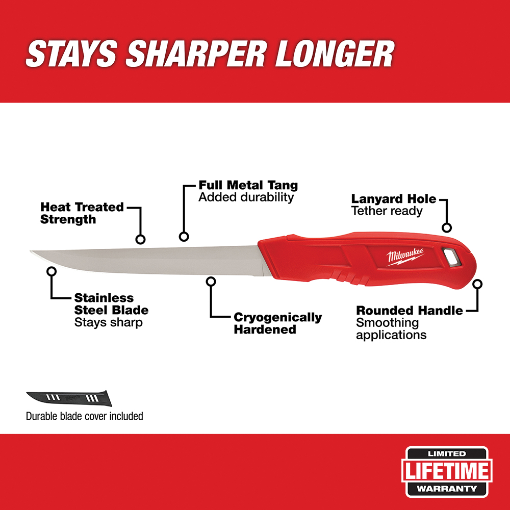 Milwaukee 48-22-1921 Blade Insulation Knife, 6 in L Blade, Stainless Steel Blade, Round Handle, Red Handle - 2