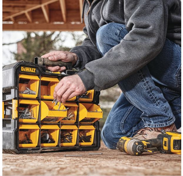 DEWALT DWST14121 Flip-Bin Organizer, 15 lb, 17-3/4 in L, 3-7/8 in W, 13-7/8 in H, 12-Compartment, Plastic, Black/Yellow - 2
