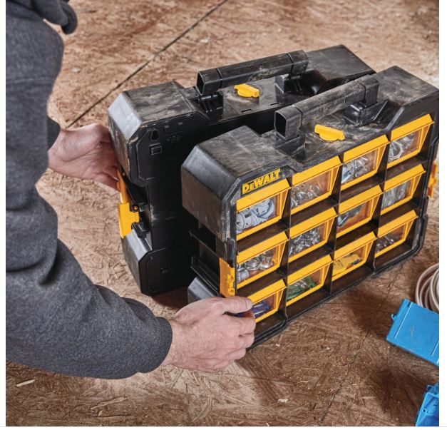 DEWALT DWST14121 Flip-Bin Organizer, 15 lb, 17-3/4 in L, 3-7/8 in W, 13-7/8 in H, 12-Compartment, Plastic, Black/Yellow - 4