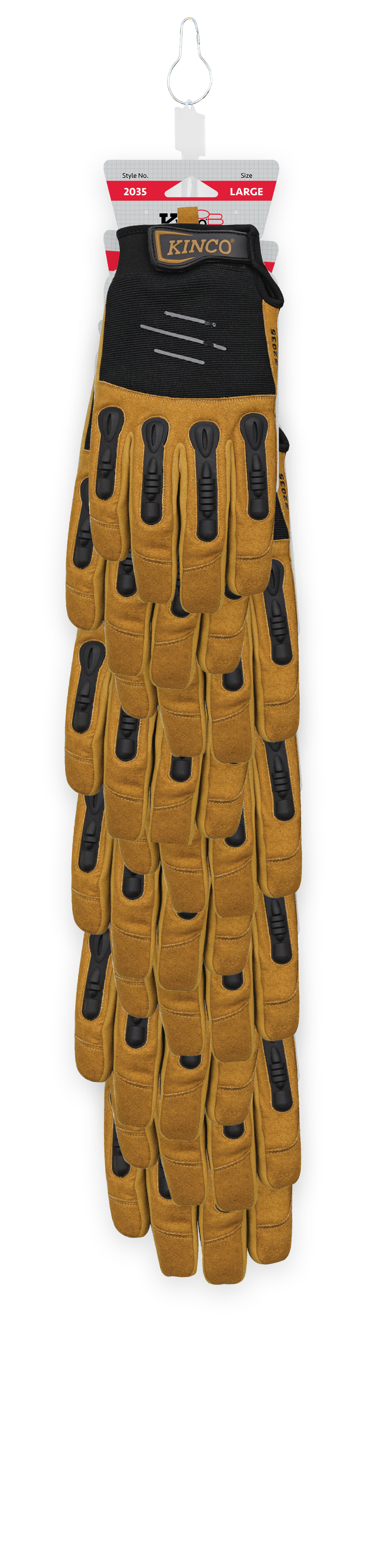 Kinco 2035-M Foreman Gloves, M, Wing Thumb, Hook and Loop Cuff, Polyester/Spandex Back, Black/Brown/Tan - 2