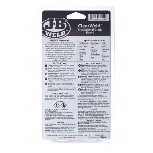 J-B Weld CLEARWELD 50240 Epoxy Adhesive, Clear, Liquid, 8 oz, Syringe - 5