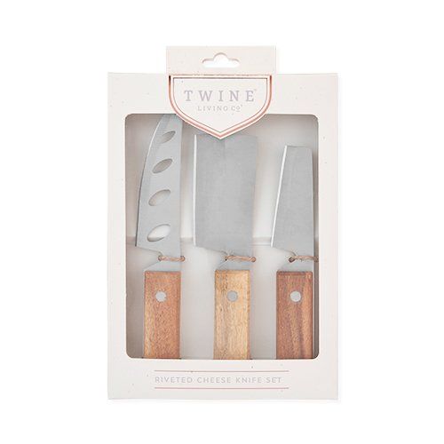 Twine 3411 Rustic Cheese Knife Set, Stainless Steel Blade, Brown/Silver Handle - 3