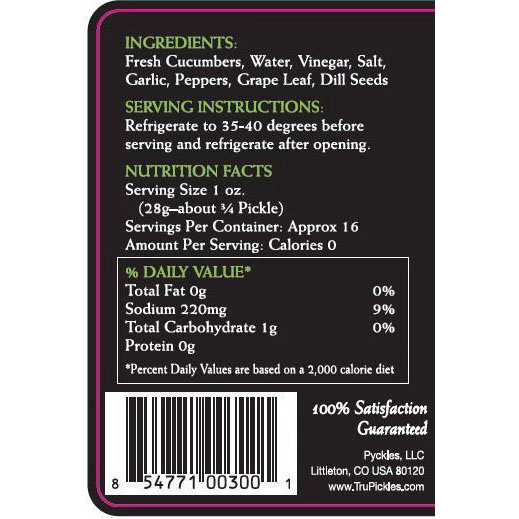 Tru Pickles 3001 Pickle, Original Kosher Dill Flavor, 32 oz Jar - 2