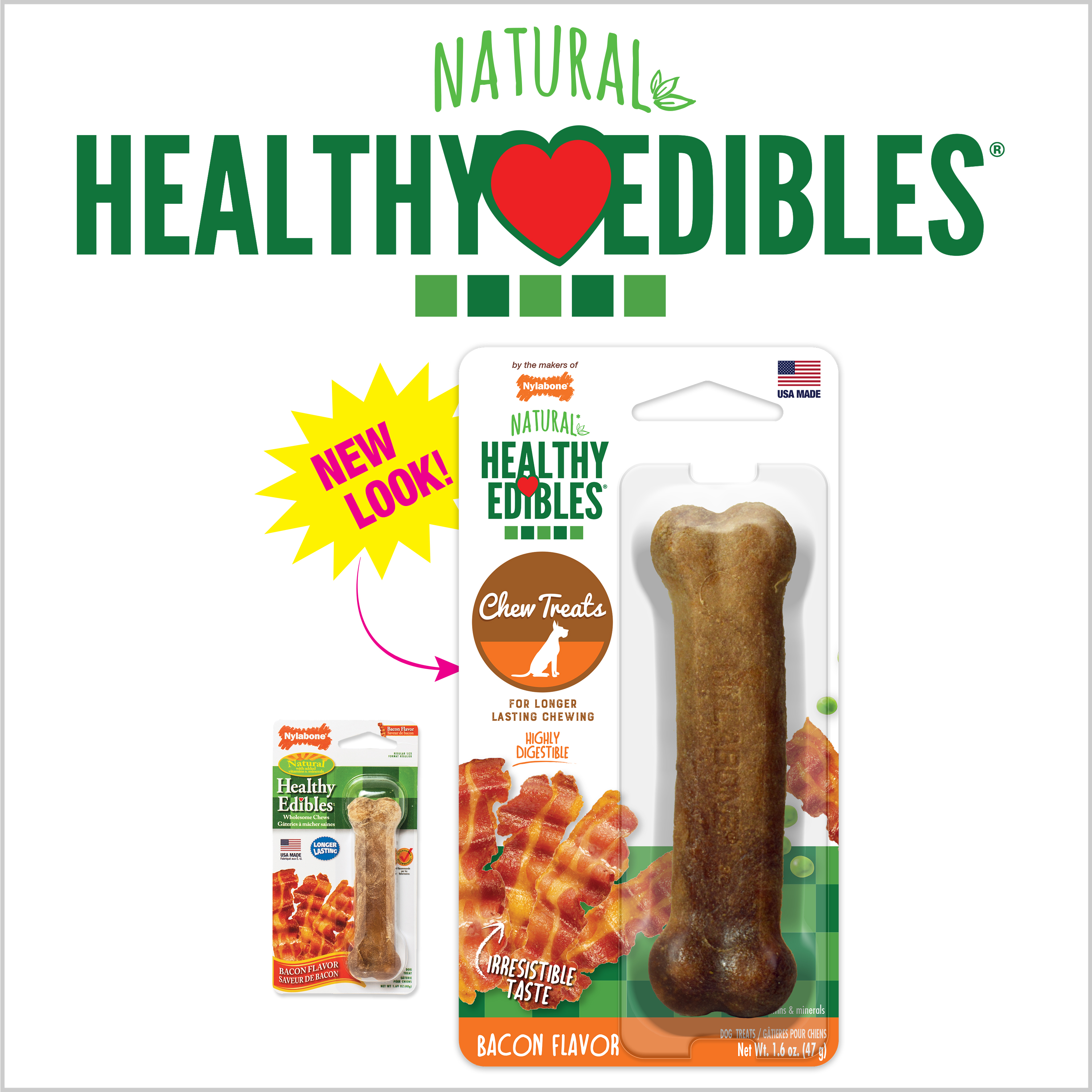 Nylabone Healthy Edibles NEB102P Chew, Bacon Flavor, R Breed, 1.6 oz - 2