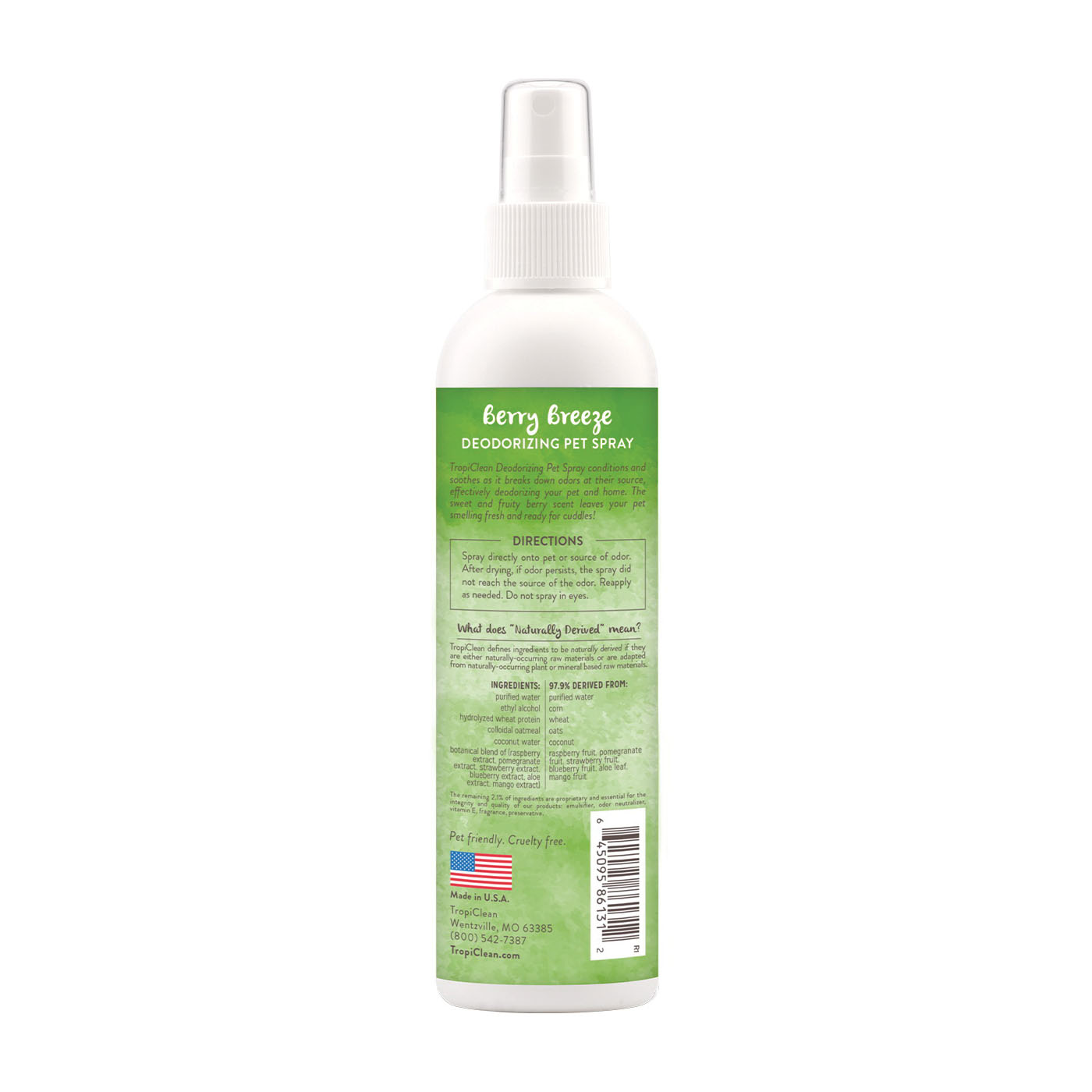 TropiClean 861312 Berry Breeze Deodorizing Pet Spray, Cat, Dog, Ferret, Hamster, Rabbit, 8 fl-oz - 2