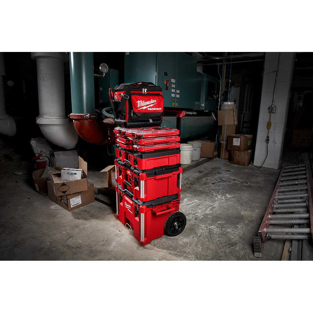 Milwaukee PACKOUT 48-22-8302 Jobsite Cooler, 11.81 in W, 15-3/4 in D, 15-3/4 in H, 5-Pocket, Polyester, Black/Red - 5
