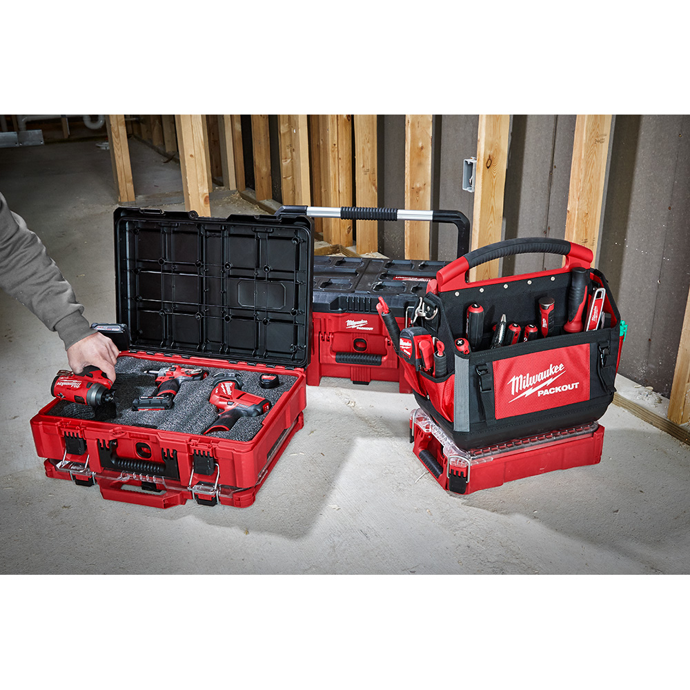 Milwaukee PACKOUT 48-22-8450 Tool Case, 75 lb, Polymer, Black/Red, 20.59 in L x 14.84 in W x 5.91 in H Outside - 5