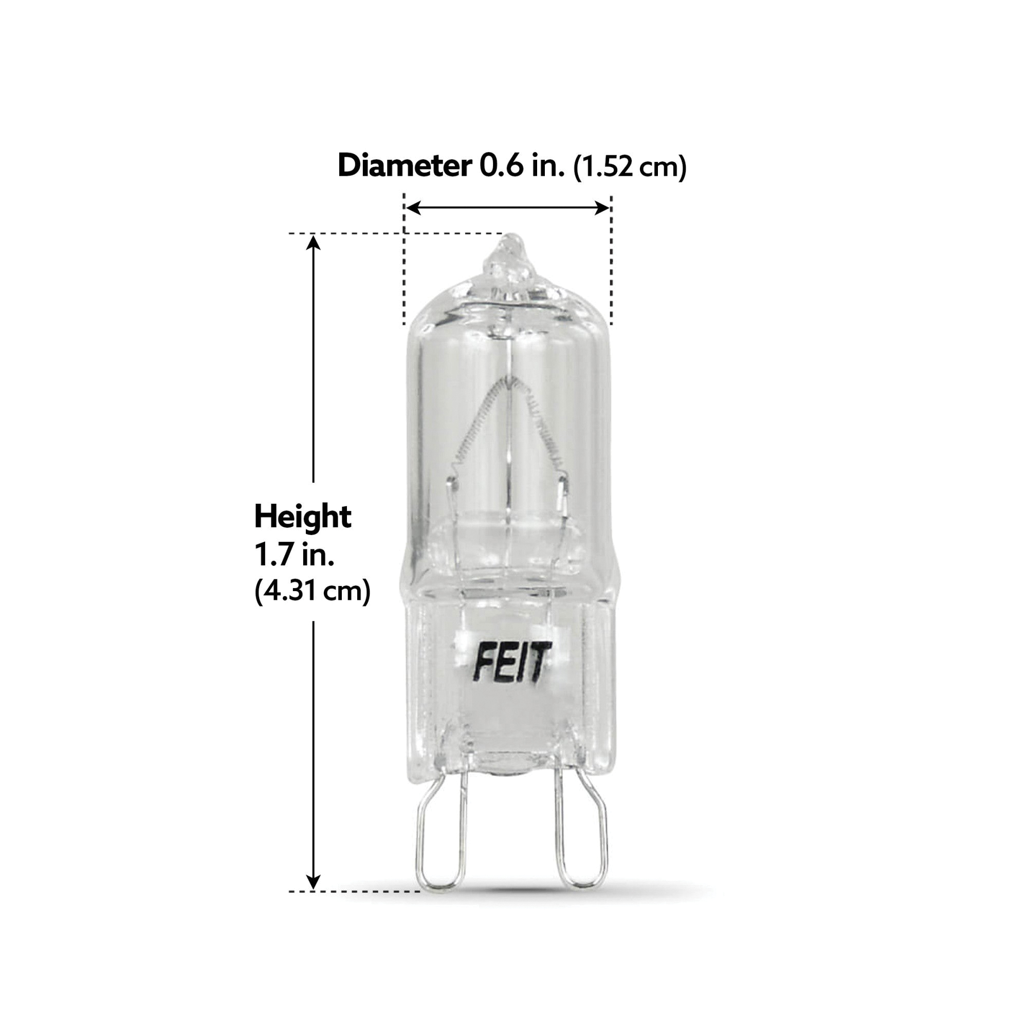 Feit Electric BPQ40/G9 Halogen Bulb, 40 W, G9 Lamp Base, T4 Lamp, 470 Lumens, 3000 K Color Temp, 2000 hr Average Life - 2
