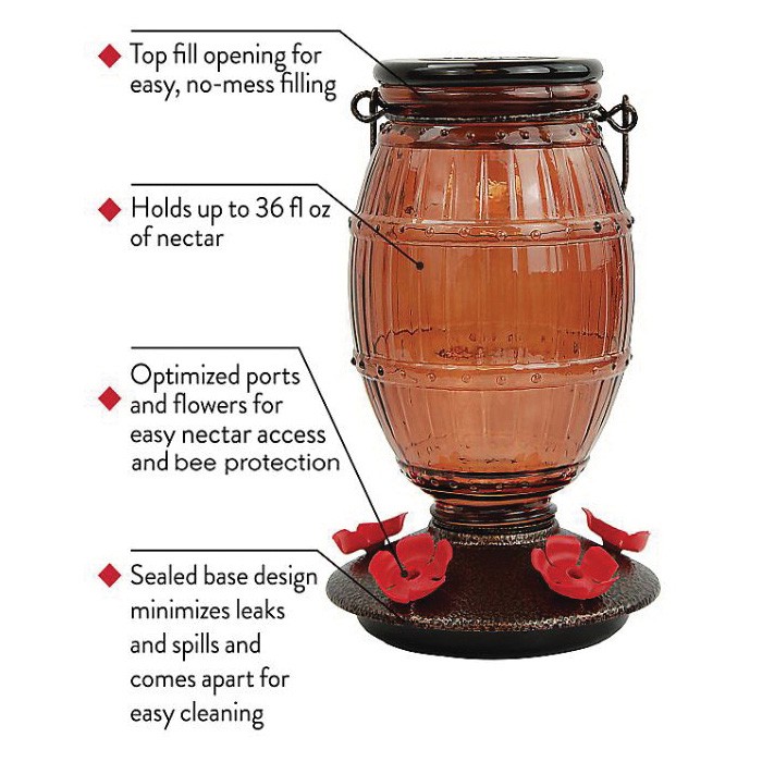 Perky-Pet 9106-2 Bird Feeder, 36 oz, Nectar, 5-Port/Perch, Glass, 8-3/4 in H - 2